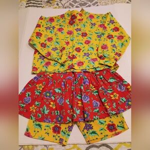 VTG Hang Ten Kids Floral Girls Skort Set - Yellow and Red Floral Sz S
